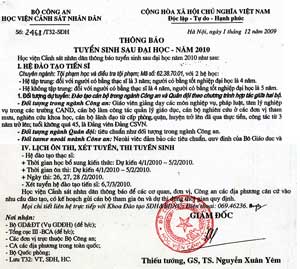 Thông báo tuyển sinh sau Ev88 dang cap thuong luu năm 2010
