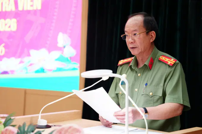 Đại tá Vũ Thanh Tùng - Phó Bí thư Đảng ủy, Phó Giám đốc Công an tỉnh phát biểu chỉ đạo
